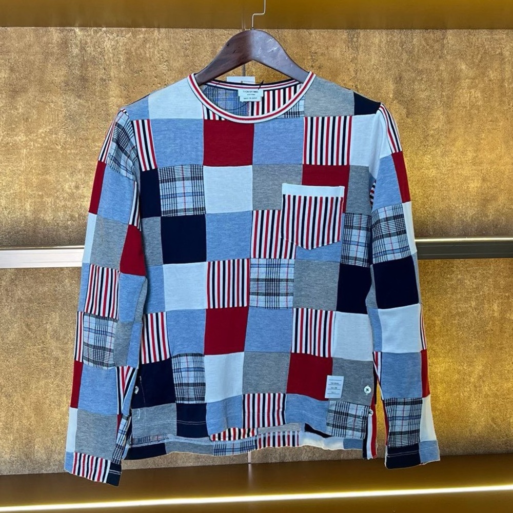 🚩steal Thom Browne Patchwork Long Sleeve Shirt - Blue, Red & Gray